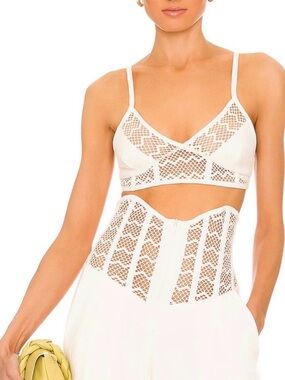 NWT PatBO Cream Lace Mesh Bralette with Matching Waist High Flowy Pants